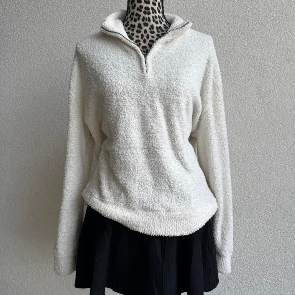 Honeydew terry cloth quarter zip sweater